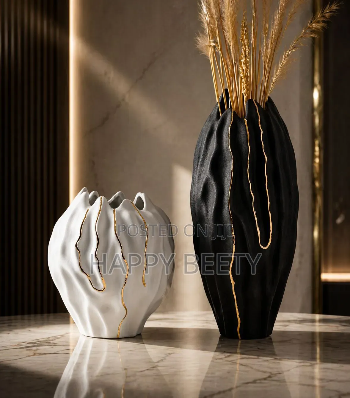 Gold Black Tall Vase Set (2pcs)