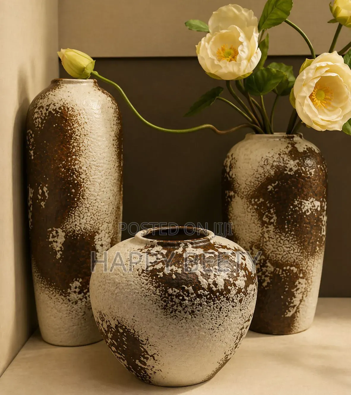 Rustic Brown Textured Vase Set (3pcs)