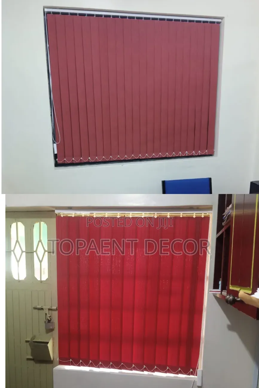 Red and Maroon Light Control Window Vertical Blinds Installation