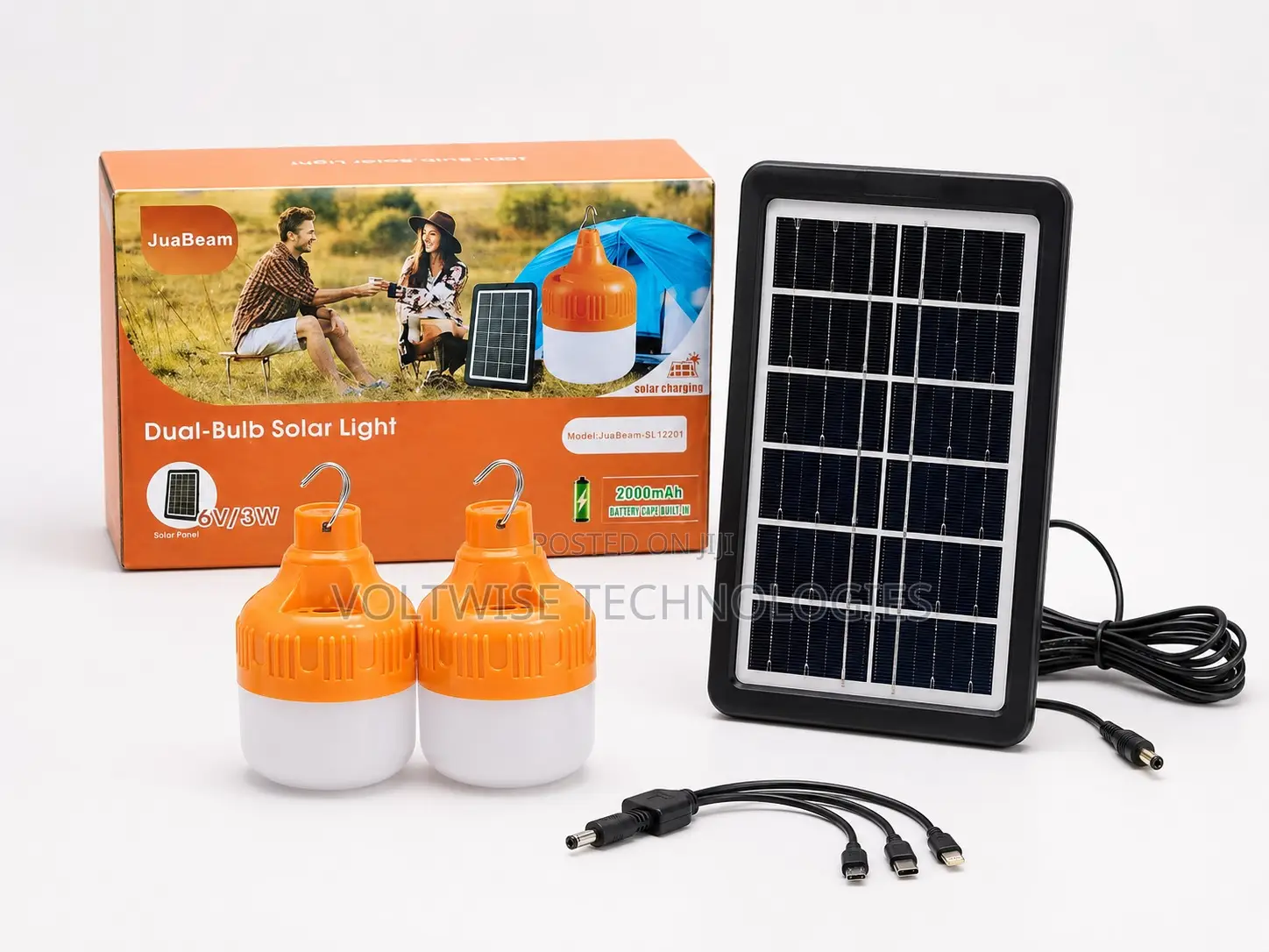 6v/3w Portable Solar Lighting Kit With 2 Bulbs Phone Charging