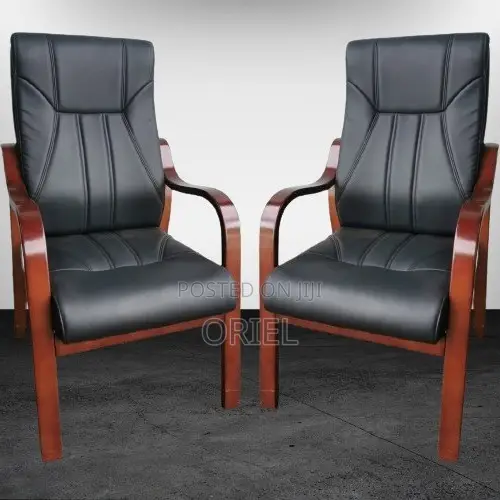 Office Chair Wooden Frame Executive Black Leather Office Seat