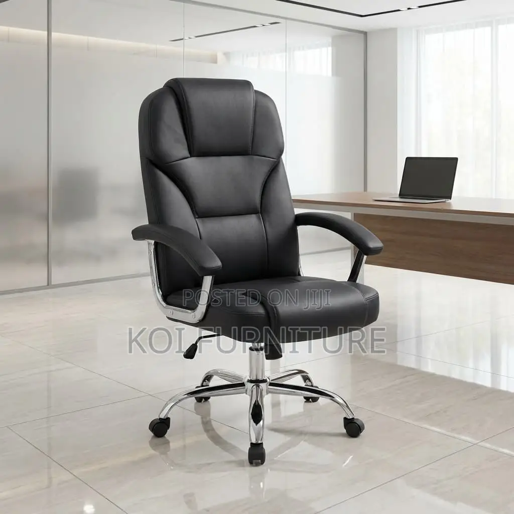 Office Chair : Black Leatherette Nickoli High Back Ergonomic Chair