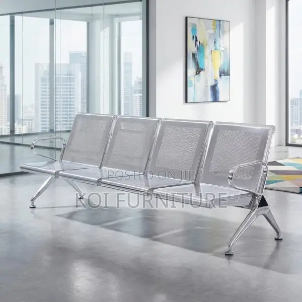 Office Bench : 4-Seater Stainless Steel Waiting Bench,