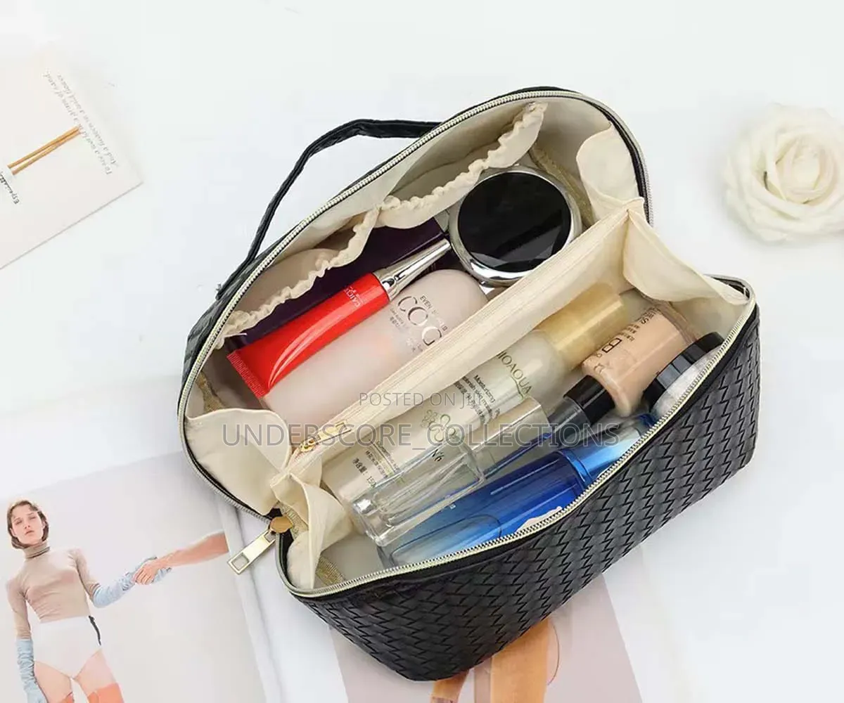 *Woven Texture Cosmetic Bag High Appearance Level Large Capacity