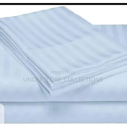 2 White Stripped Bedsheets With 2 Pillow Cases