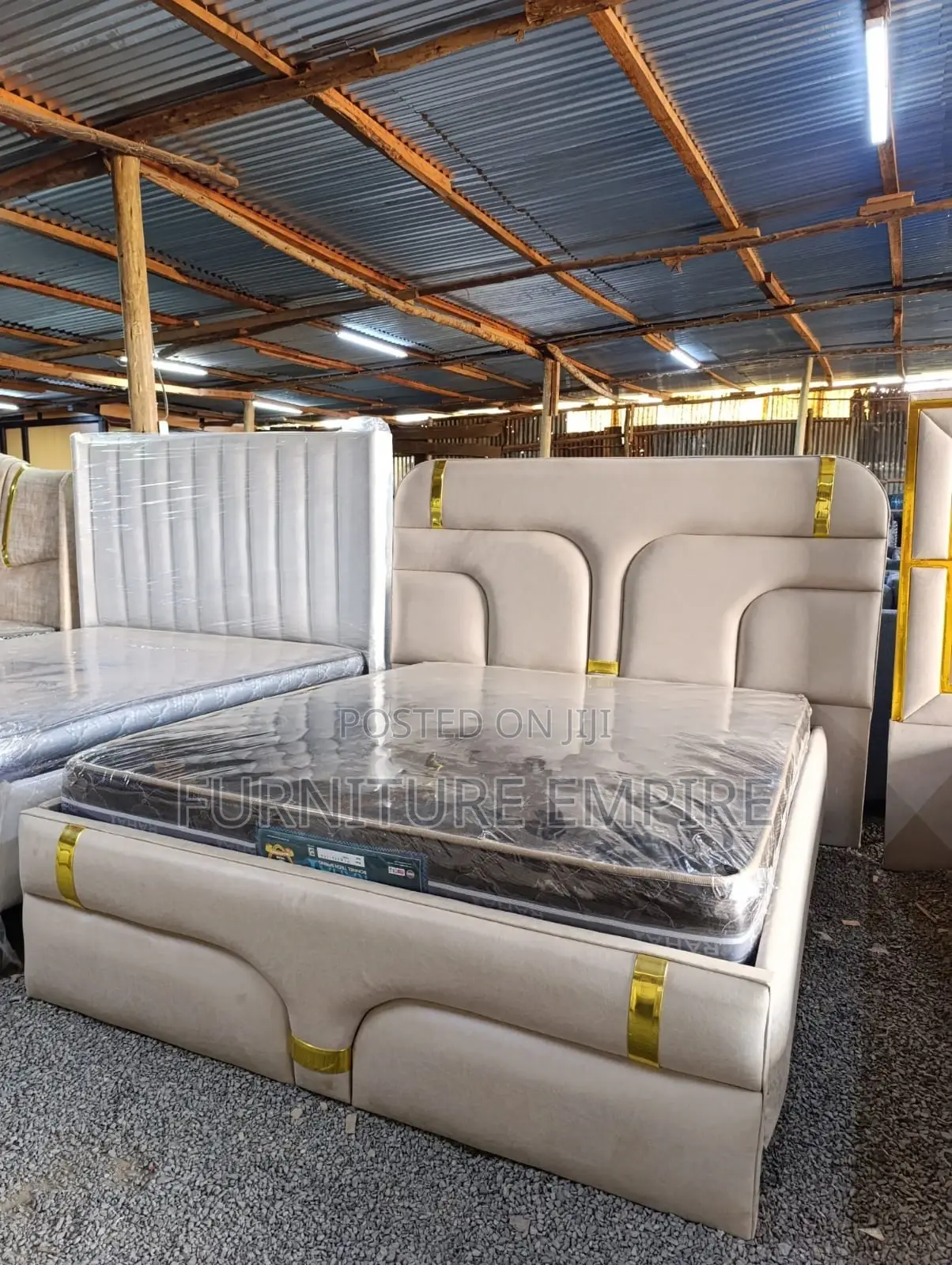 Beige Upholstered Bed Frame