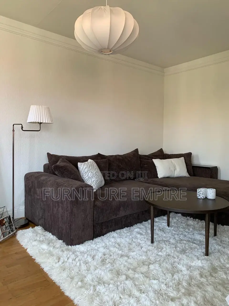 Brown Corduroy L Shaped Seat