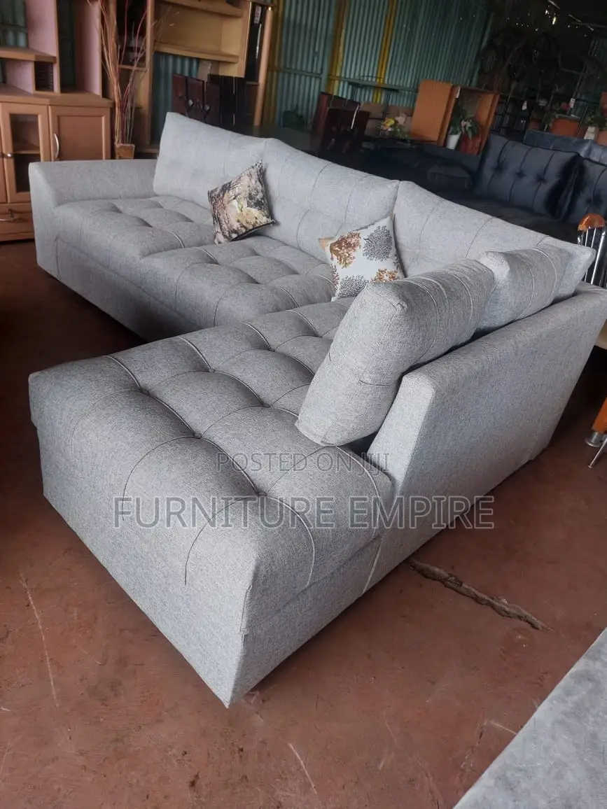 Light Grey Tufted L Shaped Seat