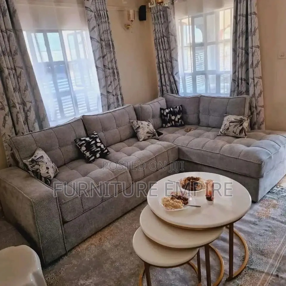 Grey Tufted L Shaped Seat
