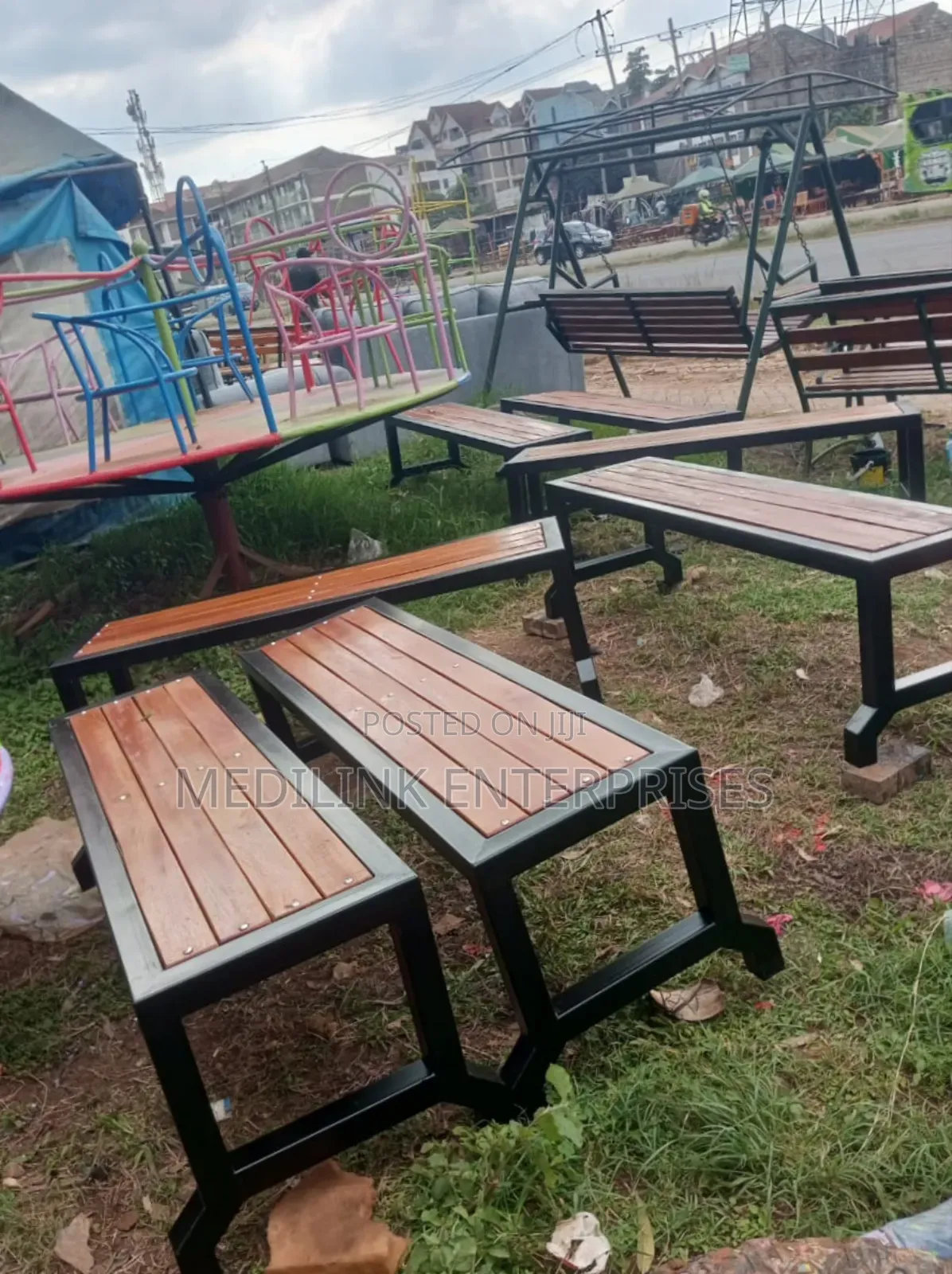 Institutional Benches Mahogany Wooden+Metallic