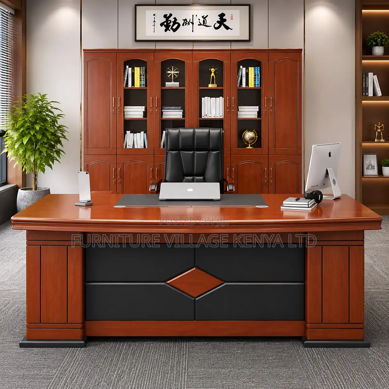 Executive Mahogany L-Shaped Desk.