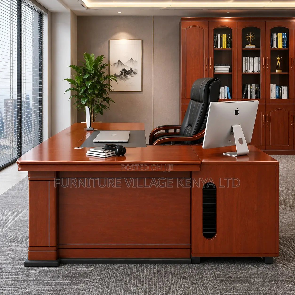 Executive Mahogany L-Shaped Desk.