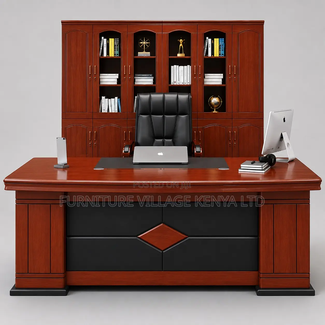 Executive Mahogany L-Shaped Desk.