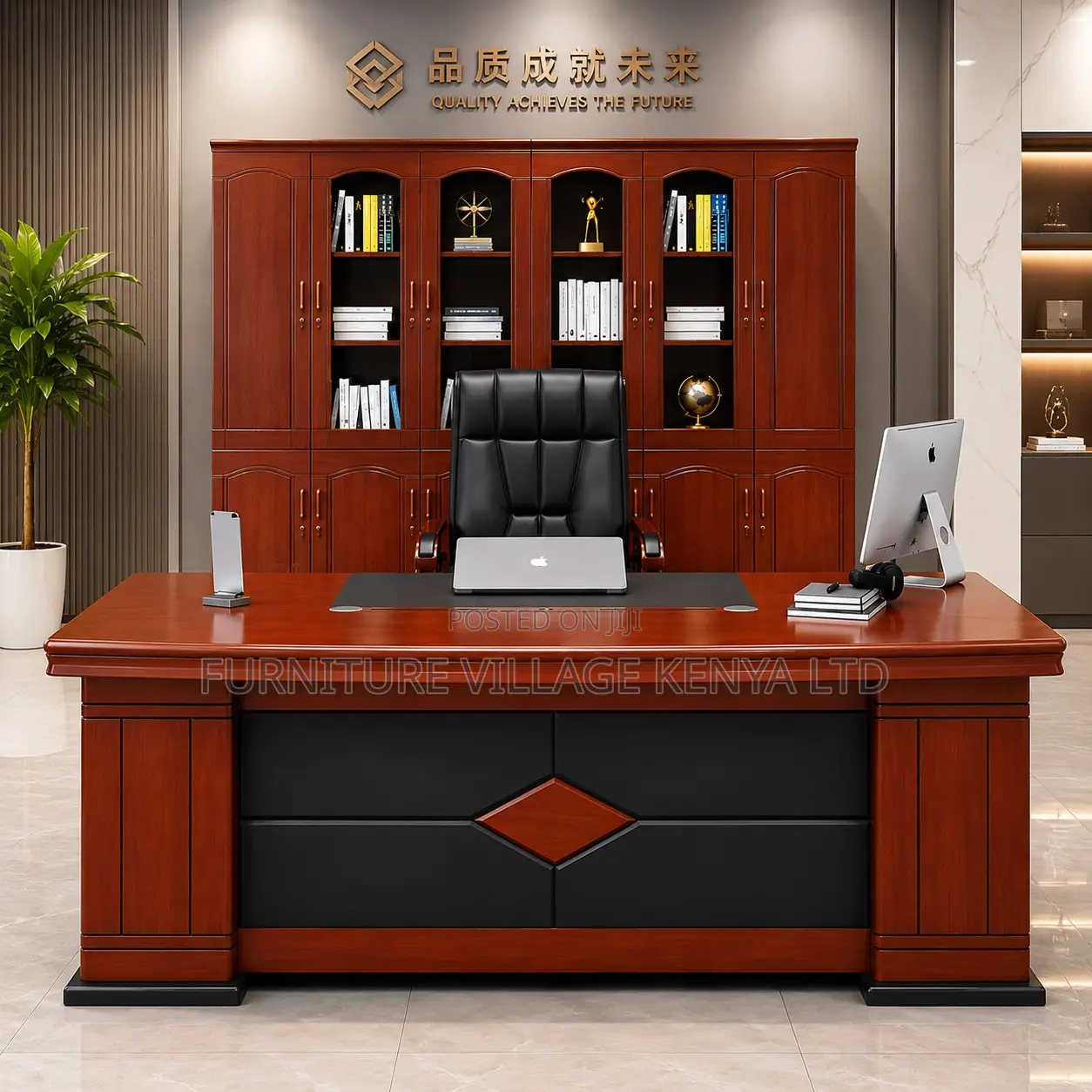 Executive Mahogany L-Shaped Desk.