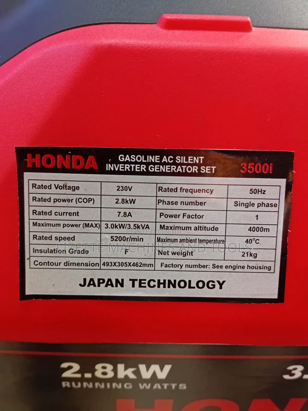 Honda 3.5kva Petrol Silent Inverter Generator