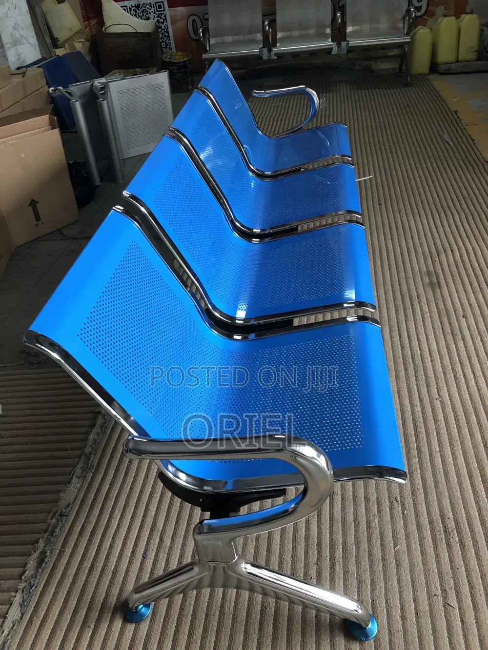 Office Bench : 4-Seater Blue Office Bench