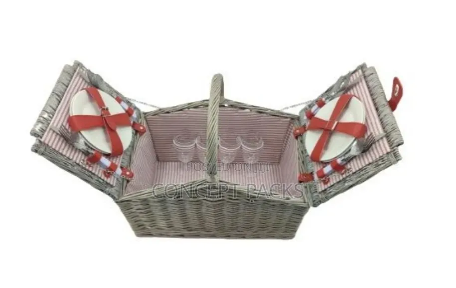 Picnic Basket for 4 People (Grey) Size: 48x33x21/28/40cm