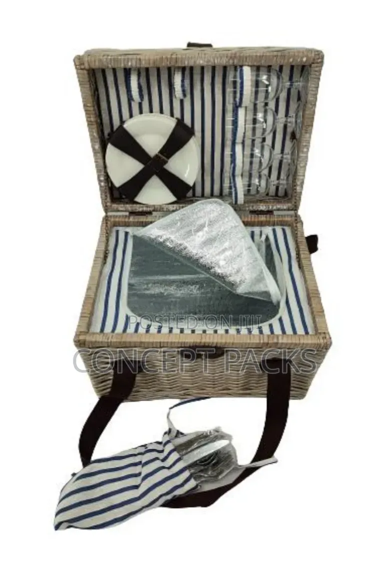 Rectangular Picnic Basket for 4 People (Grey) Size: 41x30x28cm