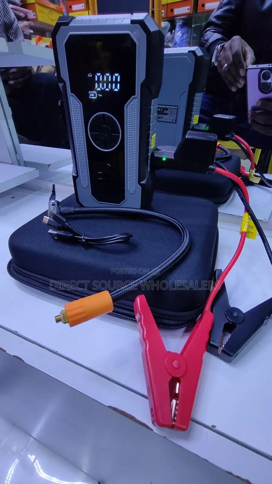 Portable Car Jump Starter With Air Compressor, Power Bank Led Light