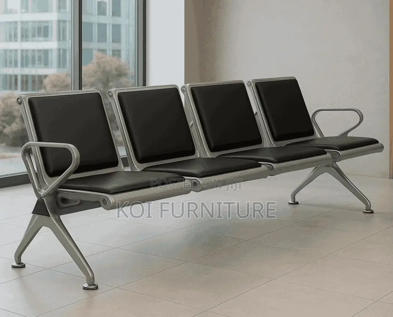 Benches; Leather Padded Three Seaters Reception Office Benches