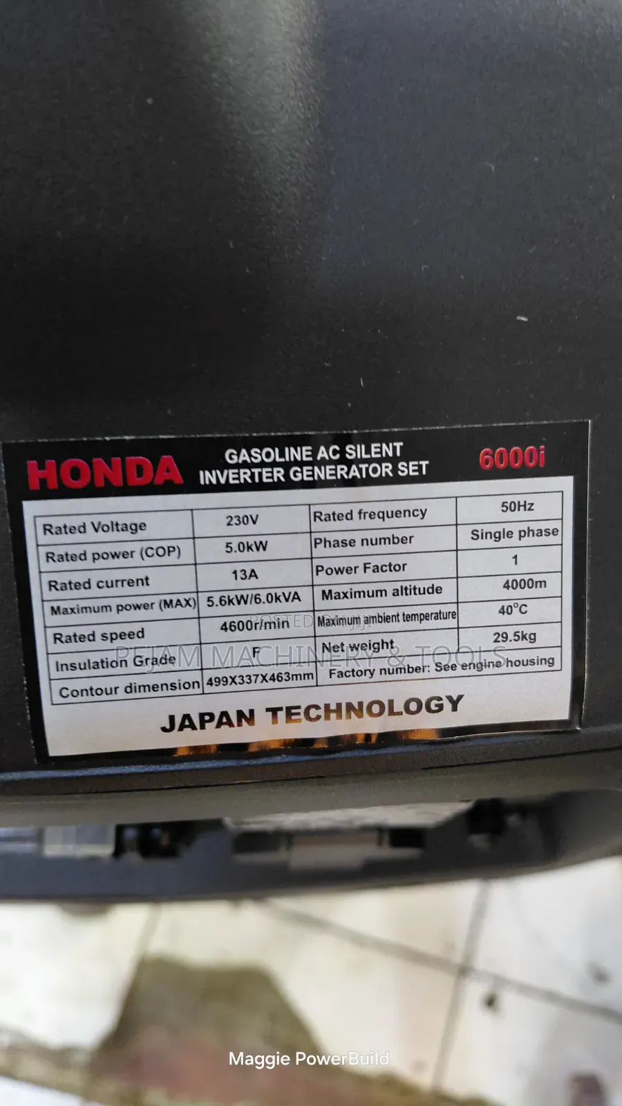 Honda Ac Silent Inverter 6000i 5kw/6kva Petrol Generator