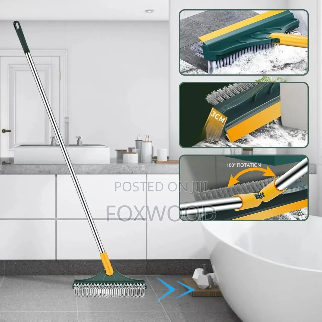 3-in-1 Floor Scrubbing v- Shaped Brush, Broom Squeegee