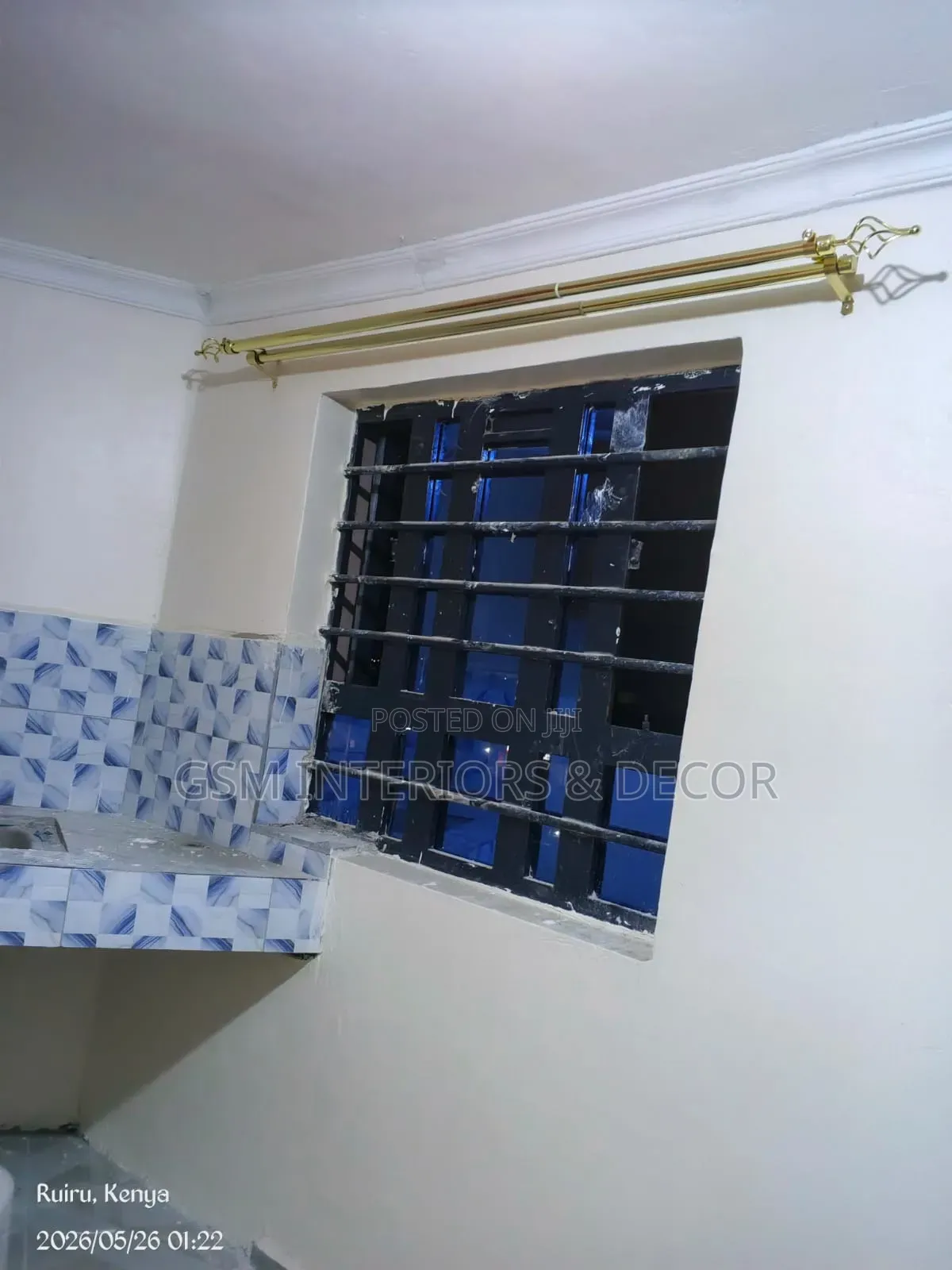 Gold Curtain Rods Double on a White Wall