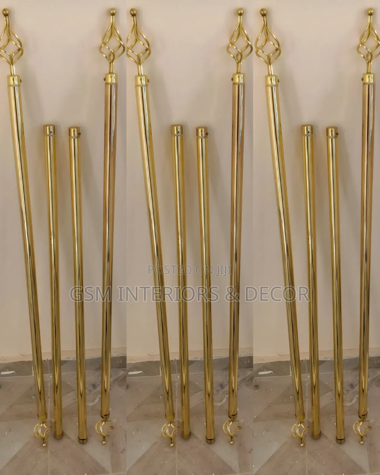 Golden Double Curtain Rods With Flowers and Caps