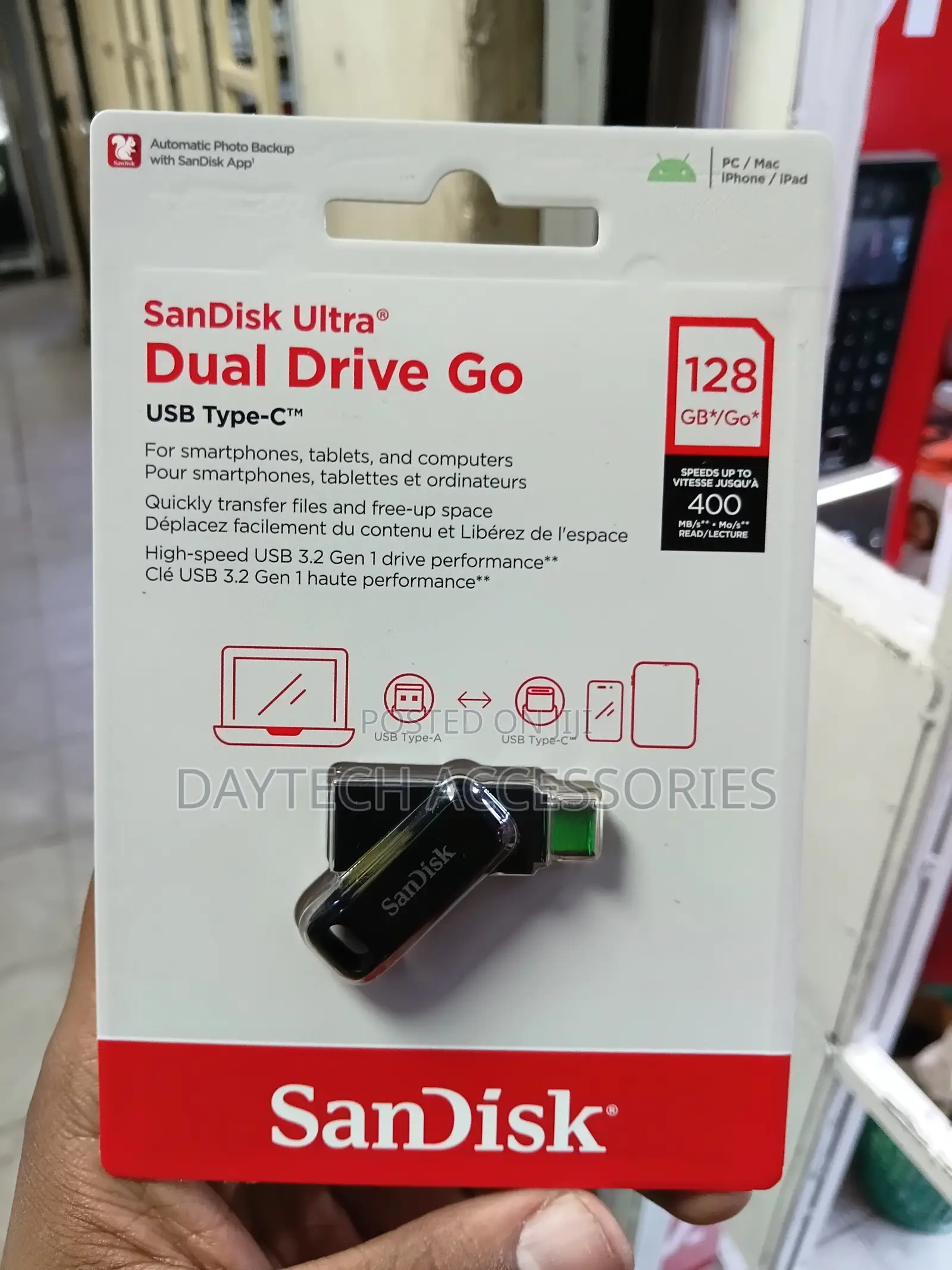 The Sandisk Ultra Dual Drive Go Usb Flash Drive With 128gb Capacity.