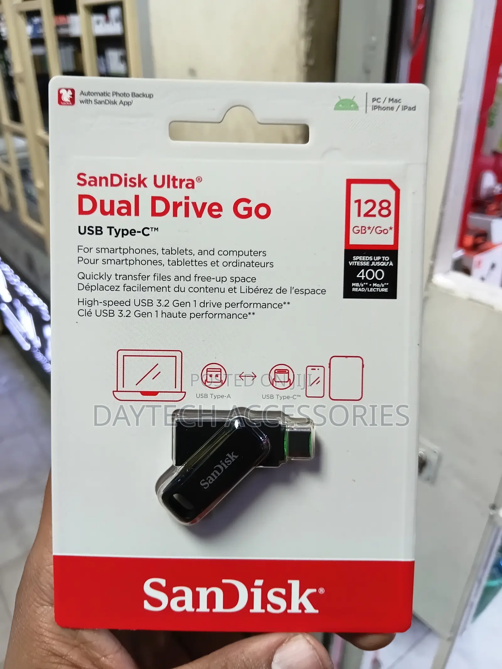 The Sandisk Ultra Dual Drive Go Usb Flash Drive With 128gb Capacity.