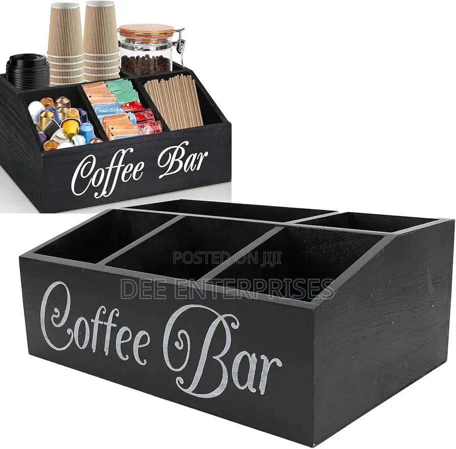 5-Compartment Wooden Coffee Station Organizer