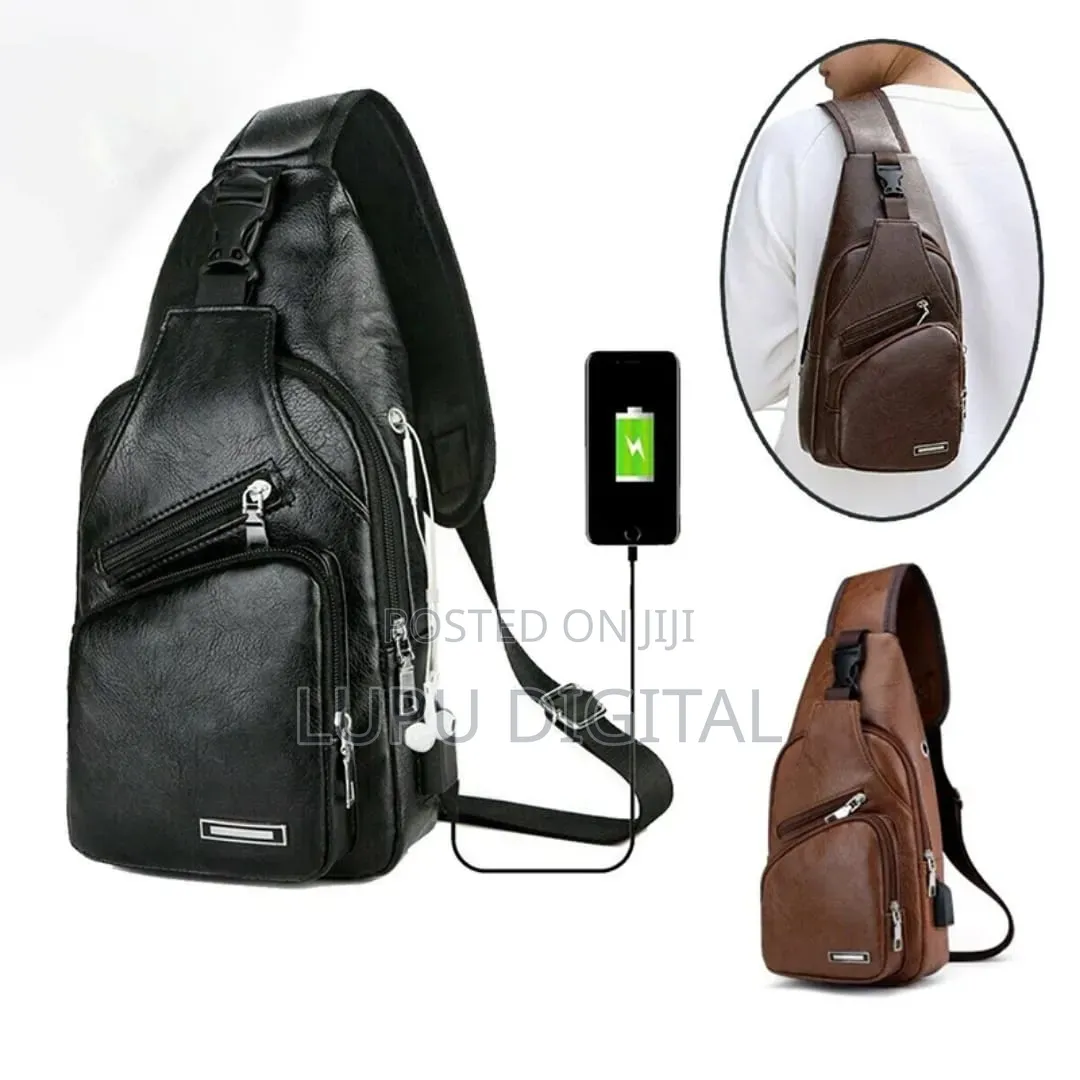 Fashion Men Chest Bag Pu Leather Usb Charging