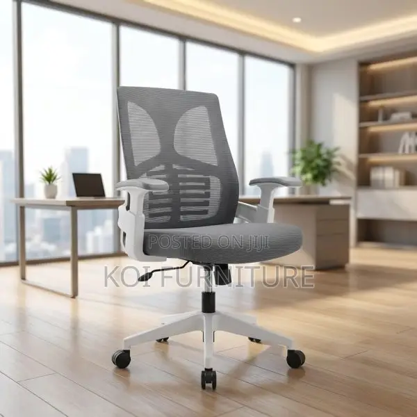 Office Chair : Grey and White Mid-Back Office Chair