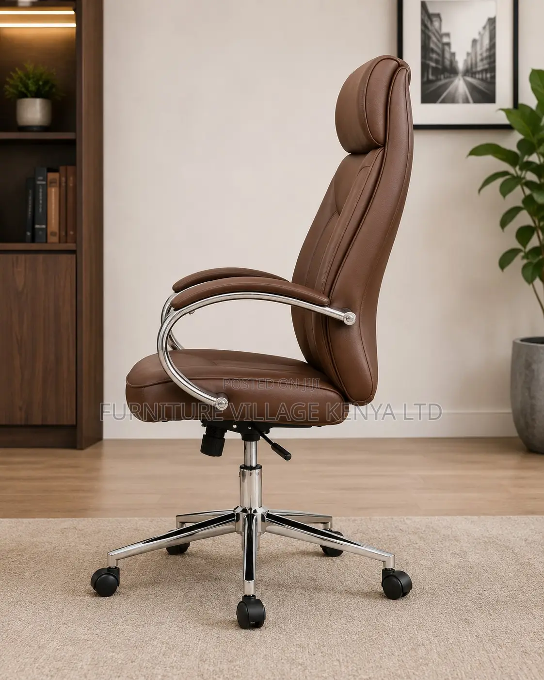 Brown Leather Swivel Executive Seat.