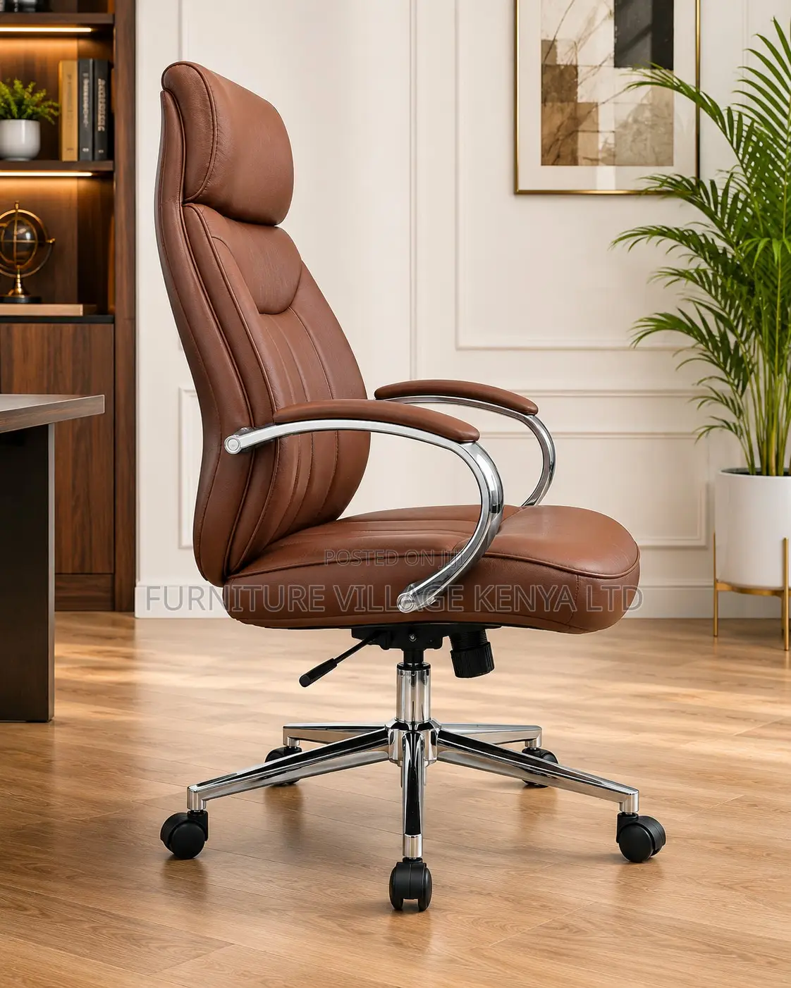 Brown Leather Swivel Executive Seat.