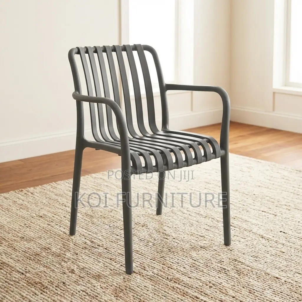 Dining Chair : Ribbed Charcoal Plastic Armchair