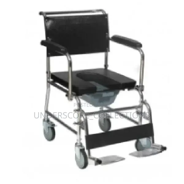 Powder Coated Commode Chair, Flip Down Armrest, Detachable Legrest, 5