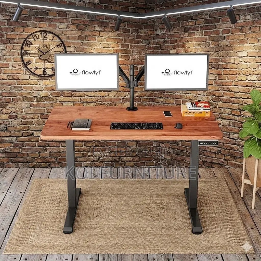 Office Desk; 1200mm Electric Standing Wood Edge Desk