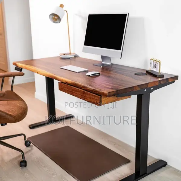 Office Desk; 1200mm Electric Standing Wood Edge Desk