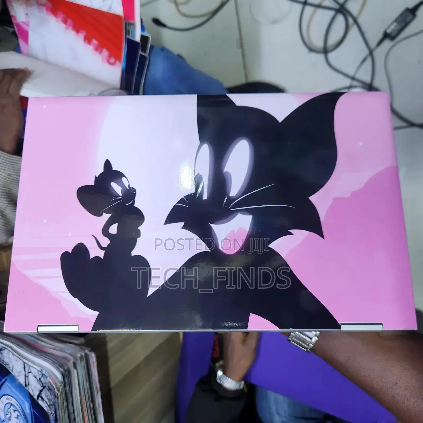 Pink and White Tom Jerry Silhouette Vinyl Laptop Skin