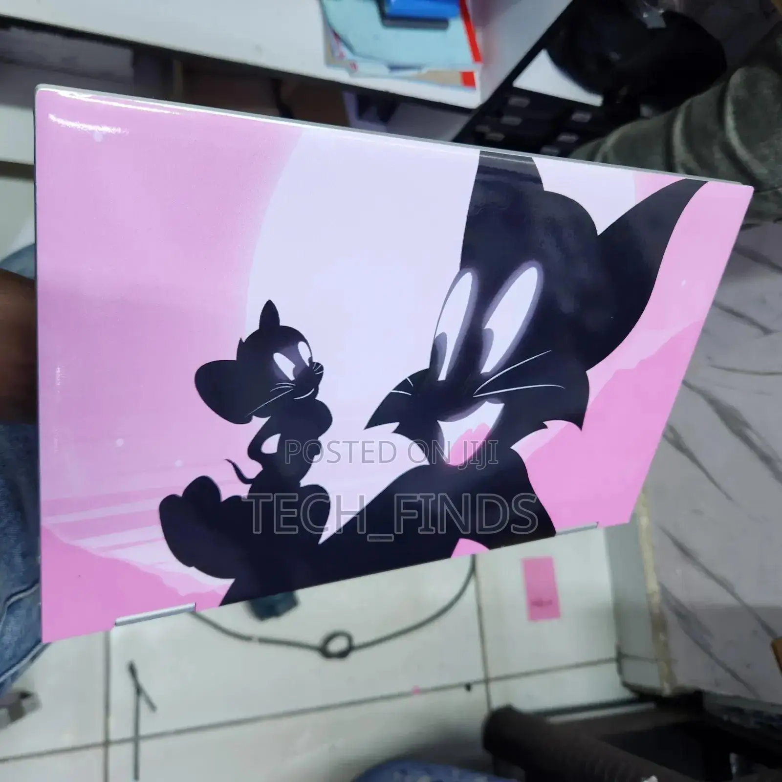 Pink and White Tom Jerry Silhouette Vinyl Laptop Skin
