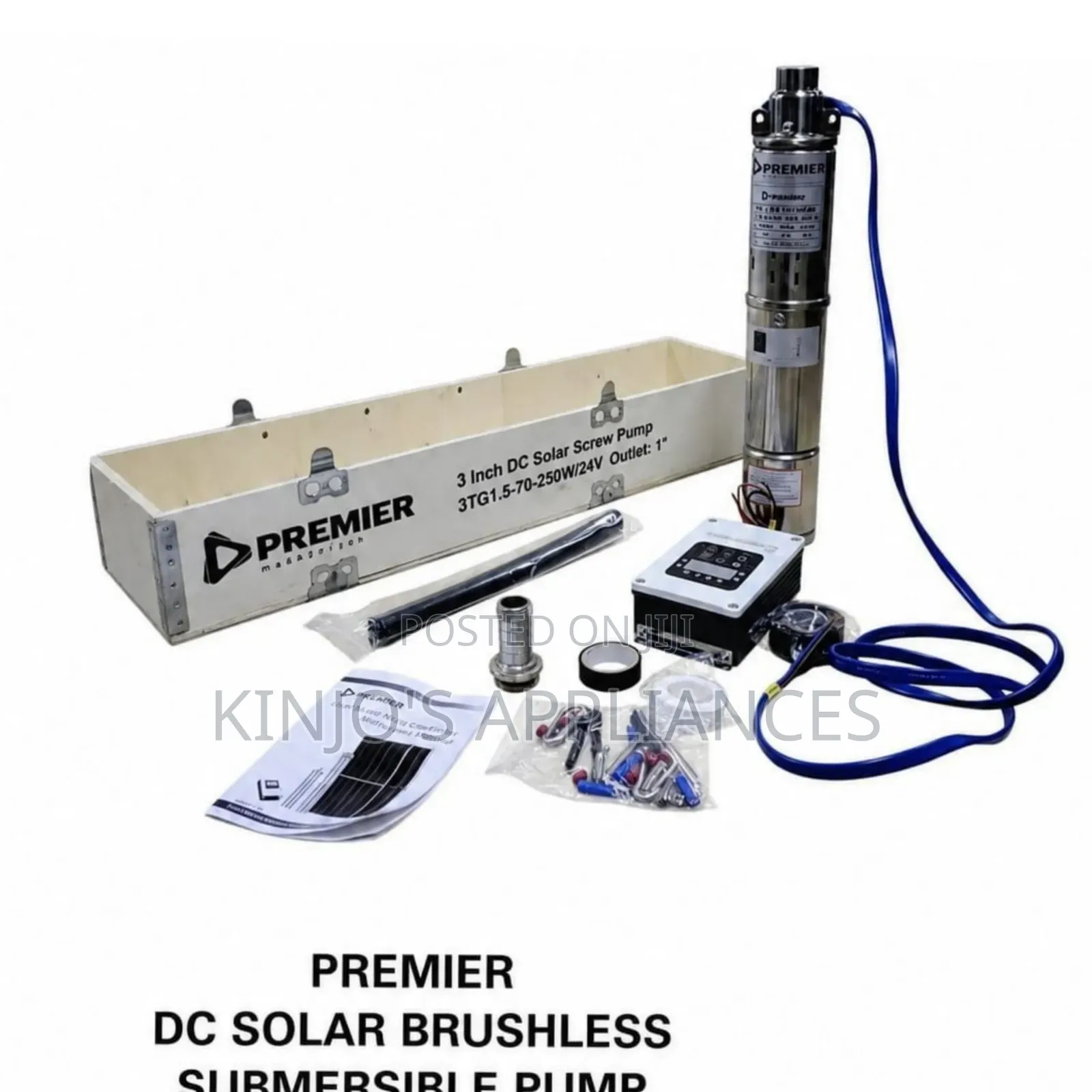 Premier Dc Solar Brushless Submersible Pump 24v 250w 70m Outlet 1"