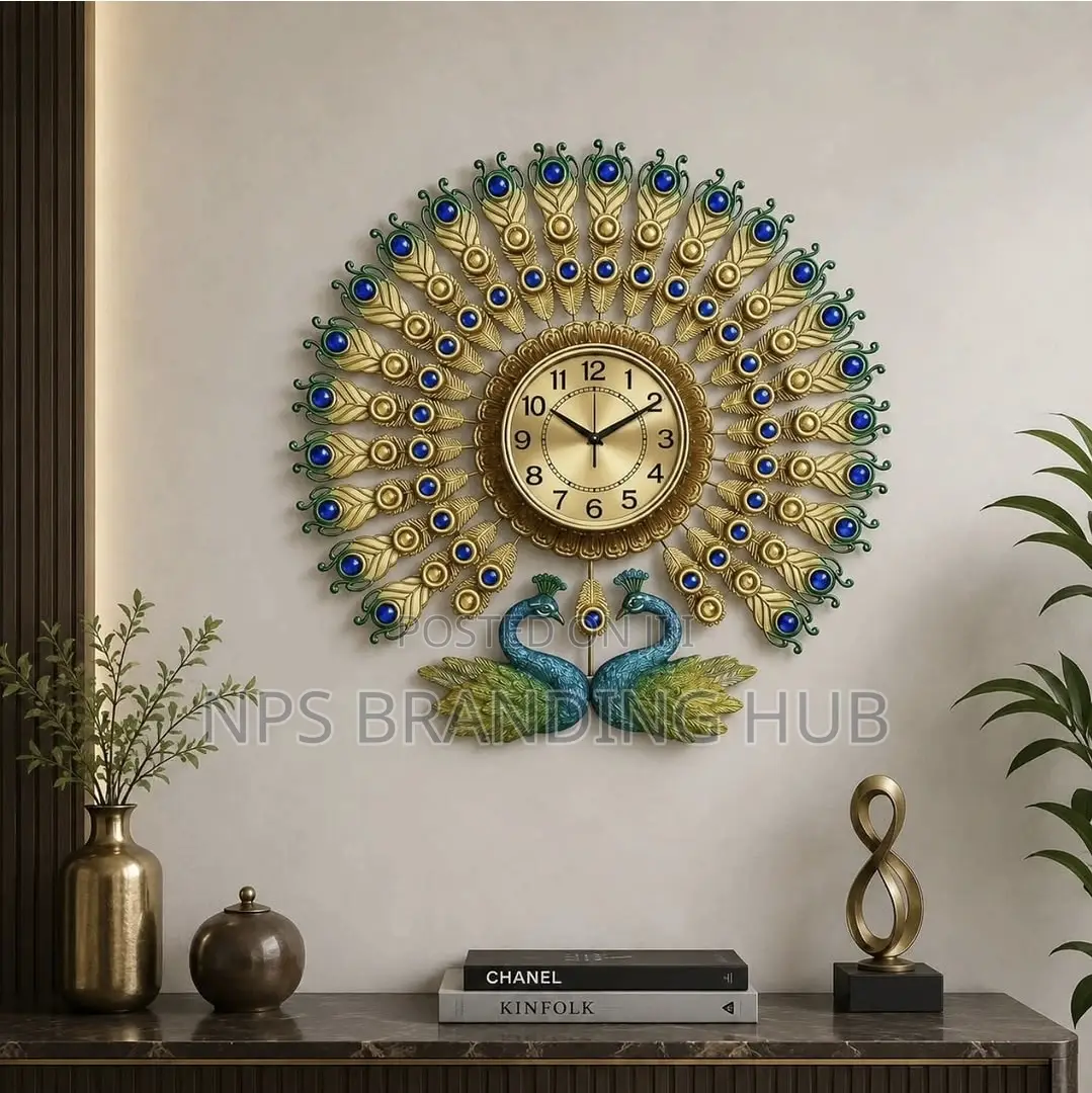 Double Head Peacock Wall Clock Size 70 Cm {Stda}