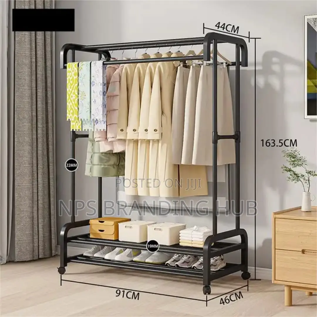 Double Pole Wheeled Multifunctional Clothes Drying Rack (Stda