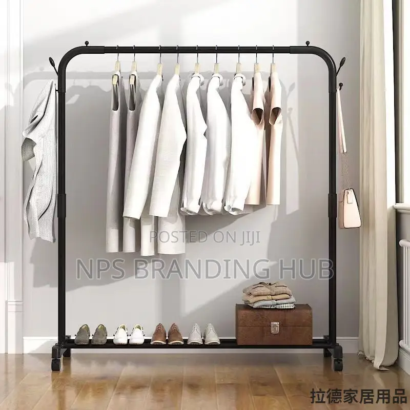 Single Pole Standing Iron Cloth Drying Rack With Under Shoe Rack (Stda