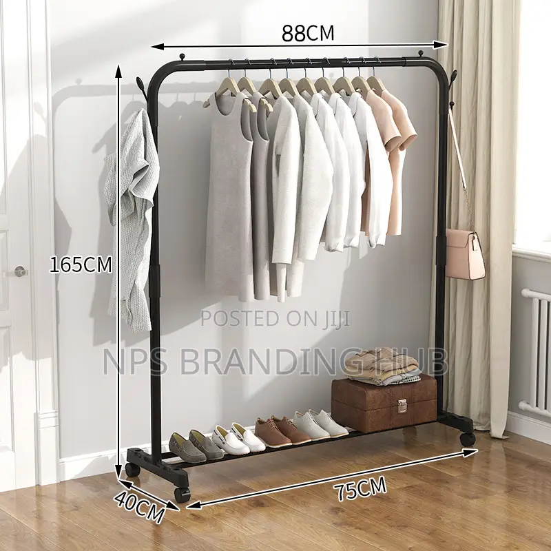 Single Pole Standing Iron Cloth Drying Rack With Under Shoe Rack (Stda
