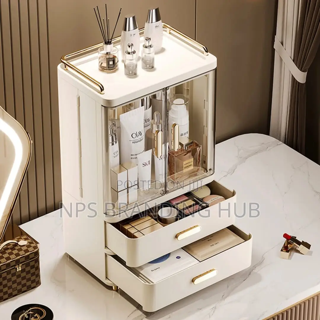 Plastic Lidded Acrylic Double Door Cosmetic Storage Organizer(Stda