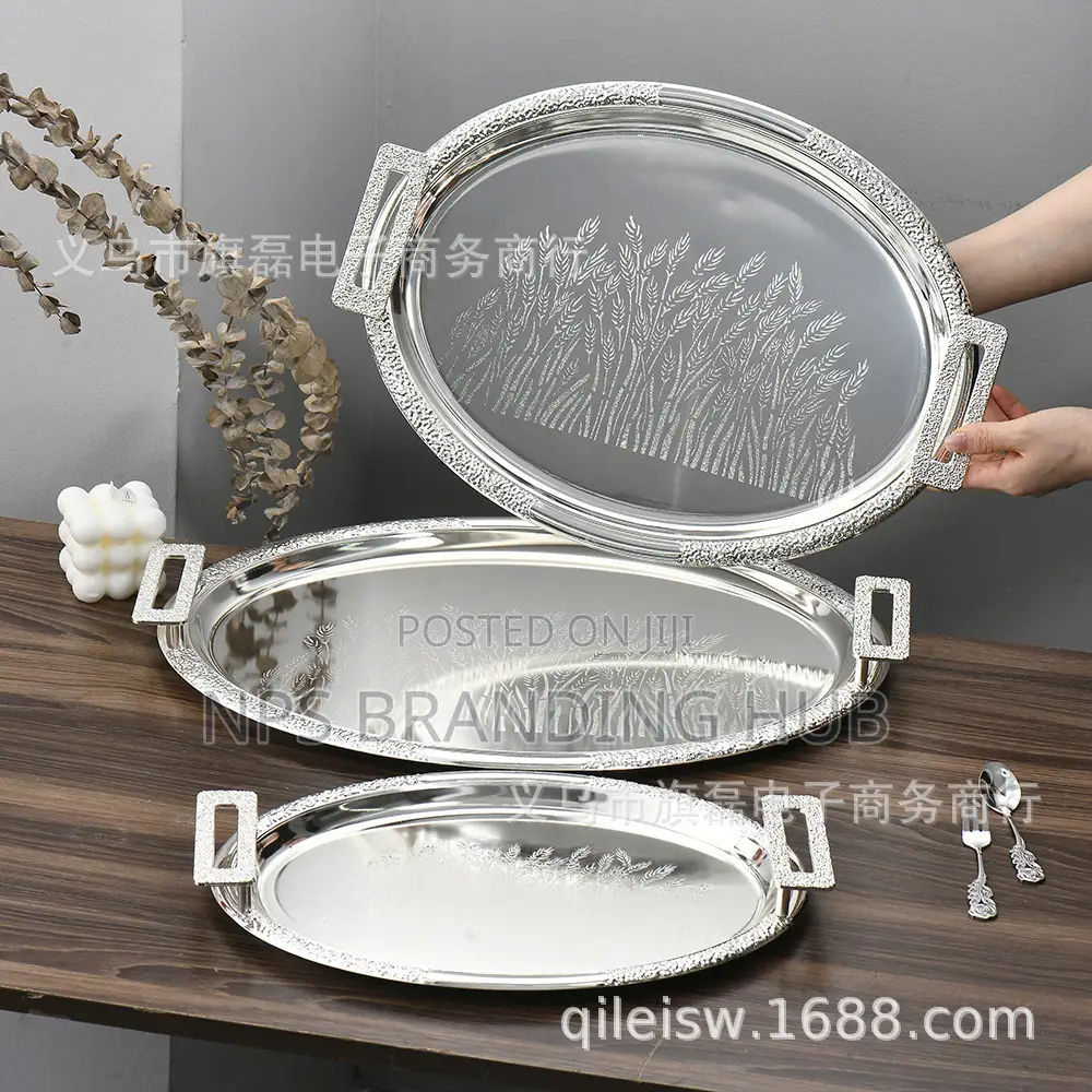 3pc Antique Round Double Tone Mirror Polished Metal Tray (Stda