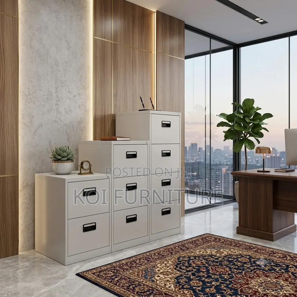Office Cabinet; Four Lockers Grey- White Documents Cabinet