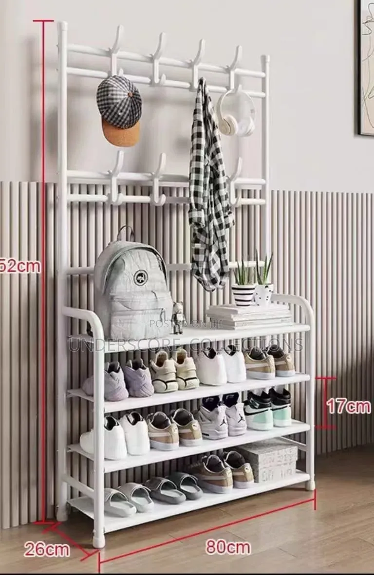 *4 Layer Detachable Metal Shoe Rack With 8 Double Hooks*